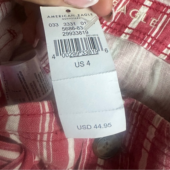 American Eagle Shorts Womens 4 Red White Striped Belted Linen Blend 2" - Picture 6 of 7